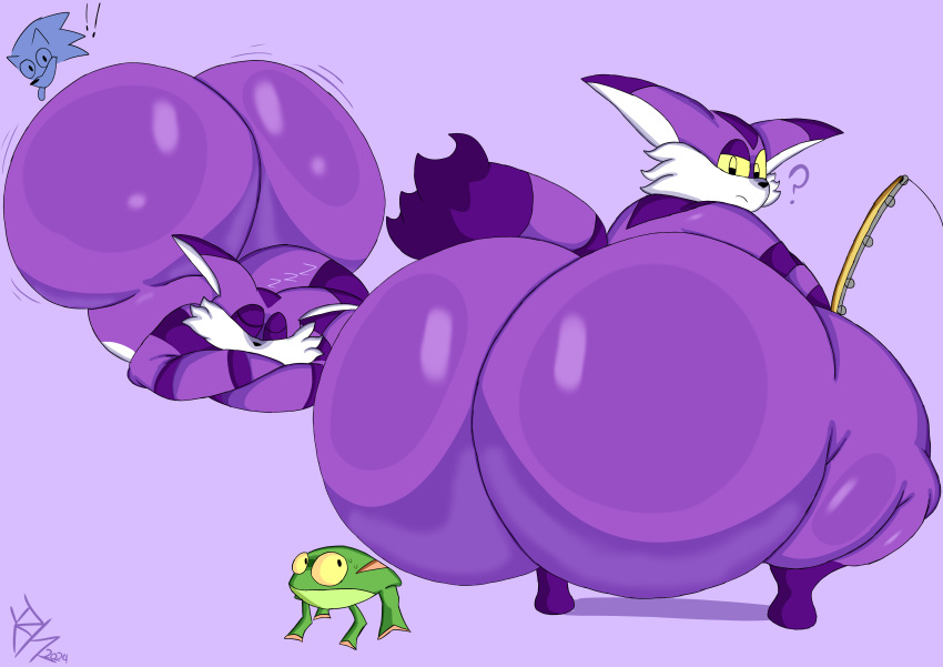 absurd_res anthro big_butt big_the_cat butt domestic_cat duo felid feline felis fur hi_res huge_butt hyper hyper_butt male mammal purple_body purple_fur sega sleeping sonic_the_hedgehog_(series) yoshuacomoyoshu