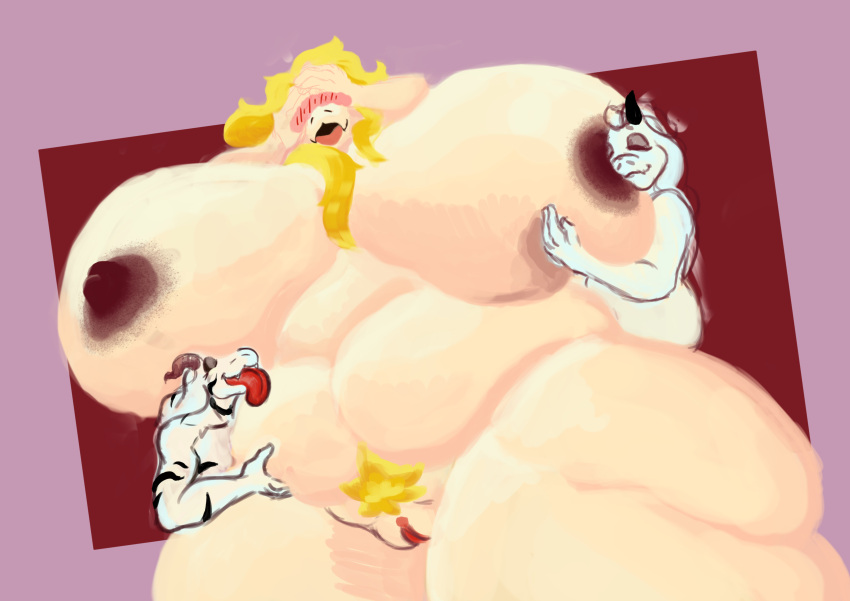 absurd_res asgore_dreemurr asriel_dreemurr_(god_form) belly big_breasts big_butt bovid breasts butt crossgender female female/female fur group hi_res huge_breasts huge_butt incest_play mammal moyco stripes toriel trio undertale undertale_(series) white_body white_fur