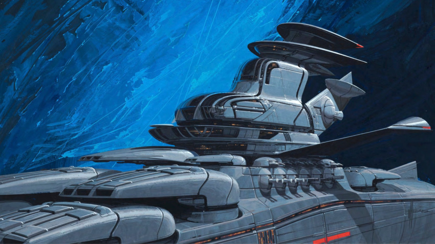 close-up concept_art energy_cannon energy_weapon highres mecha_focus no_humans science_fiction signature space spacecraft syd_mead third-party_source traditional_media turret yamato2520 yamato_(uchuu_senkan_yamato)