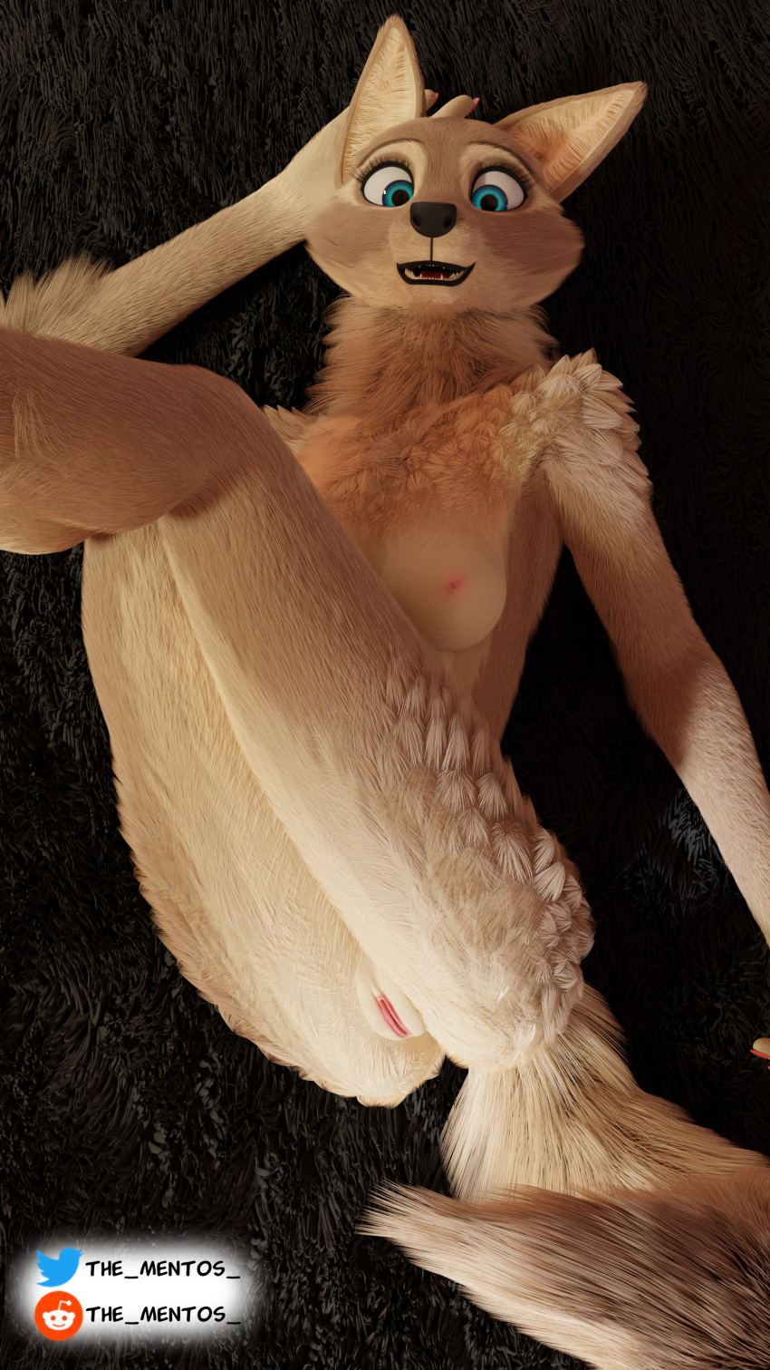 3d_(artwork) absurd_res alexa anthro anus blender_(software) canid canine canis digital_media_(artwork) female fur genitals happy hi_res looking_at_viewer lying mammal nipples nude pussy smile solo tail teeth the_mentos white_body white_fur wolf
