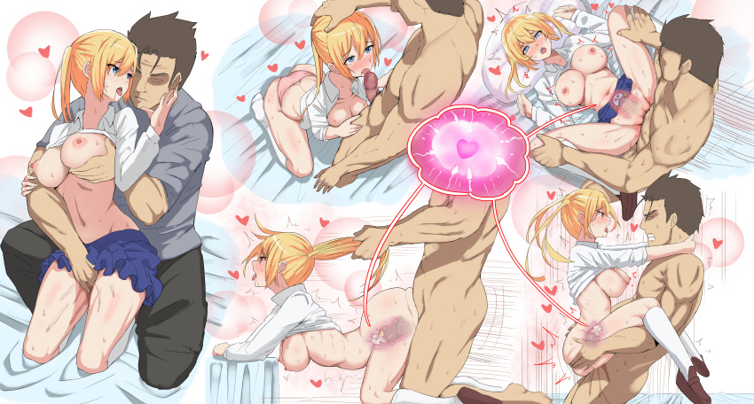 1boy 1girl absurdres age_difference ass_grab ass_ripple bed_sheet blonde_hair blue_eyes blue_skirt blush bottomless breasts clothes_lift collared_shirt couple cum cum_in_pussy doggystyle drakente faceless faceless_male father_and_daughter fellatio grabbing_another's_hair groping hand_on_another's_head heart hetero highres hug implied_fingering impregnation incest internal_cumshot large_breasts licking licking_penis long_hair looking_at_another miniskirt missionary moaning navel nipples onishima_homare onishima_jouichi open_mouth oral ovaries ovum panties penis pillow pink_panties pleated_skirt pussy pussy_juice saliva school_uniform sex sex_from_behind shirt shirt_lift skirt sleeves_rolled_up socks sounan_desuka? sperm_cell spread_legs sweat teeth tongue tongue_out twintails underwear upper_teeth_only uterus vaginal white_shirt x-ray