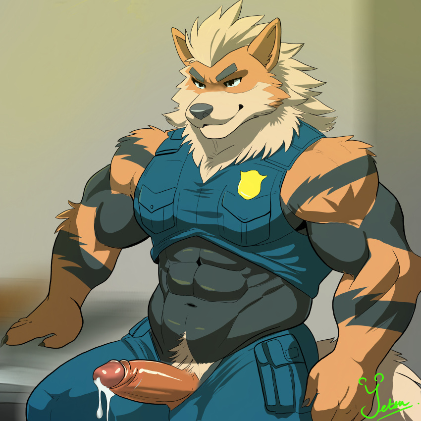 abs absurd_res animal_genitalia animal_humanoid animal_penis anthro arcanine athletic big_penis bodily_fluids bulge canid canid_humanoid canine canine_genitalia canine_humanoid canine_penis claws clothing cum dog_humanoid erection fingers fur furniture generation_1_pokemon genital_fluids genitals gesture glans hi_res humanoid leaking leaking_cum leaking_precum leaning lgbt_pride male male/male mammal mammal_humanoid mane muscle_tone muscular narrowed_eyes nintendo nude nude_anthro pecs penis pent_up pinup pokemon pokemon_(species) police police_badge police_dog police_officer police_uniform pose precum pubes pubes_exposed sexy_eyes sitting smile smirk snout solo solo_focus table tail tail_tuft tuft uniform vein veiny_penis yetsu