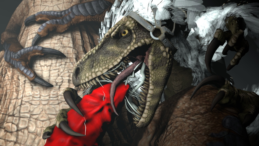 16:9 3d_(artwork) ark_survival_evolved barlu bodily_fluids claws cum cumshot deinonychus digital_media_(artwork) dinosaur dromaeosaurid duo ejaculation erection faceless_male genital_fluids genitals hi_res licking male oral orgasm penetration penile penis penis_lick reptile scales scalie sex teeth theropod tongue tongue_out tyrannosaurid tyrannosaurus