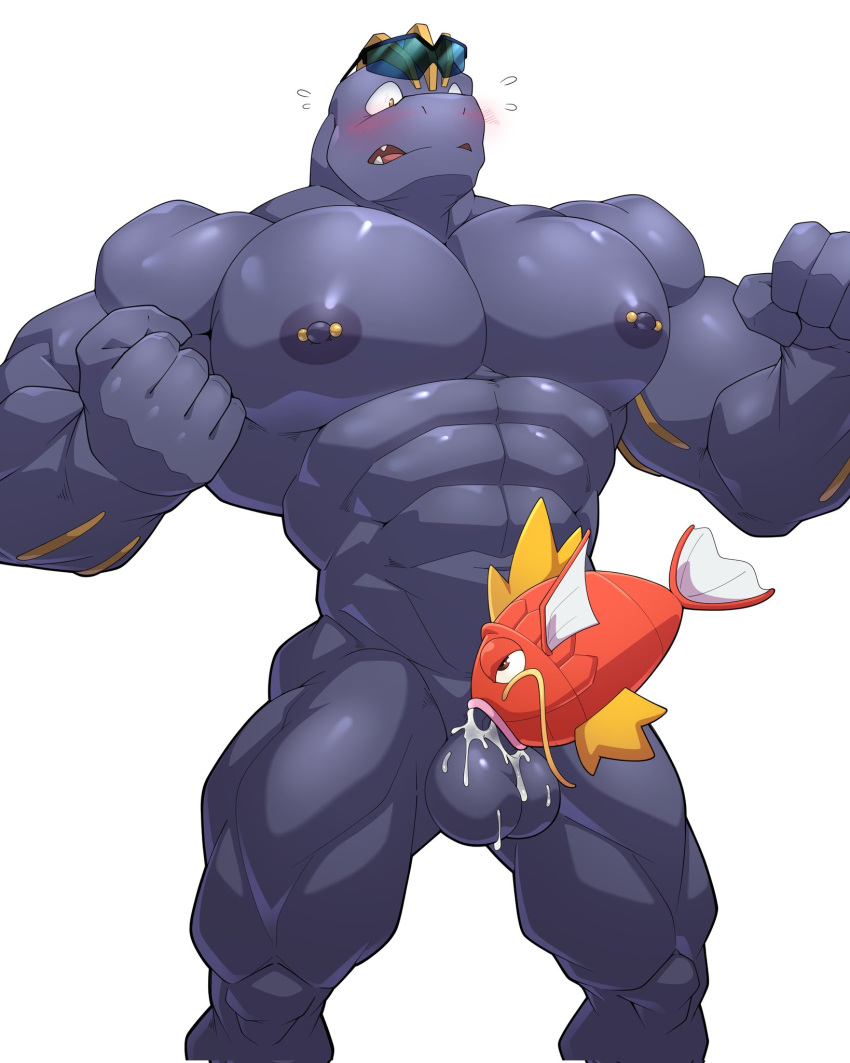 abs bodily_fluids cum fishjob generation_1_pokemon genital_fluids hi_res humanoid machoke magi magikarp maldu male muscular muscular_humanoid muscular_male nintendo oral pecs pokemon pokemon_(species) ryuji_kaiyo