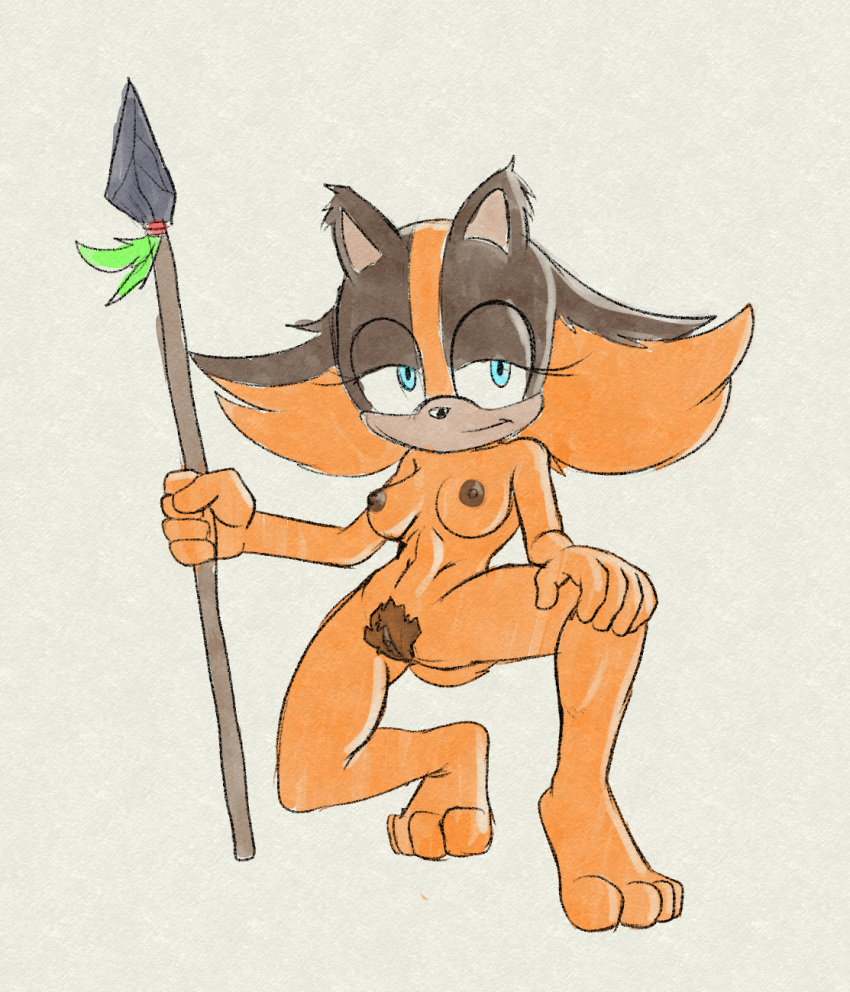 female fours_(artist) hi_res melee_weapon nude polearm pubes sketch solo sonic_boom sonic_the_hedgehog_(series) spear sticks_the_jungle_badger weapon