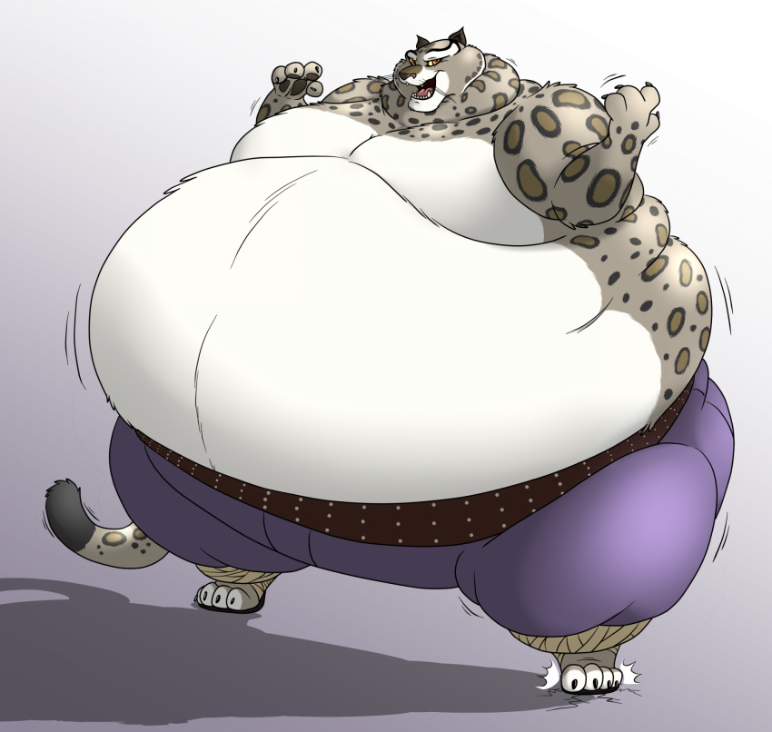 2024 anthro belly big_belly bottomwear claws clothed clothing cracked_ground cracks dreamworks fangs felid fur hectorthewolf hi_res kung_fu_panda looking_at_viewer male mammal markings morbidly_obese morbidly_obese_anthro morbidly_obese_male obese obese_anthro obese_male open_mouth overweight overweight_anthro overweight_male pantherine pants shirtless shirtless_anthro shirtless_male smile smiling_at_viewer snow_leopard solo spots spotted_body spotted_fur standing tai_lung_(kung_fu_panda) teeth toe_claws tongue topless topless_anthro topless_male whiskers