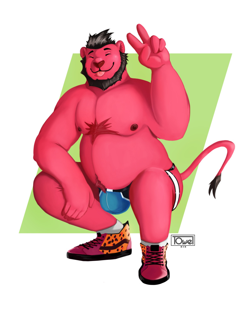 2020 absurd_res anthro beard belly bulge clothing eyes_closed facial_hair felid feline fur hi_res humanoid_hands male mammal moobs nipples overweight overweight_male red_body red_fur solo towelthebear underwear