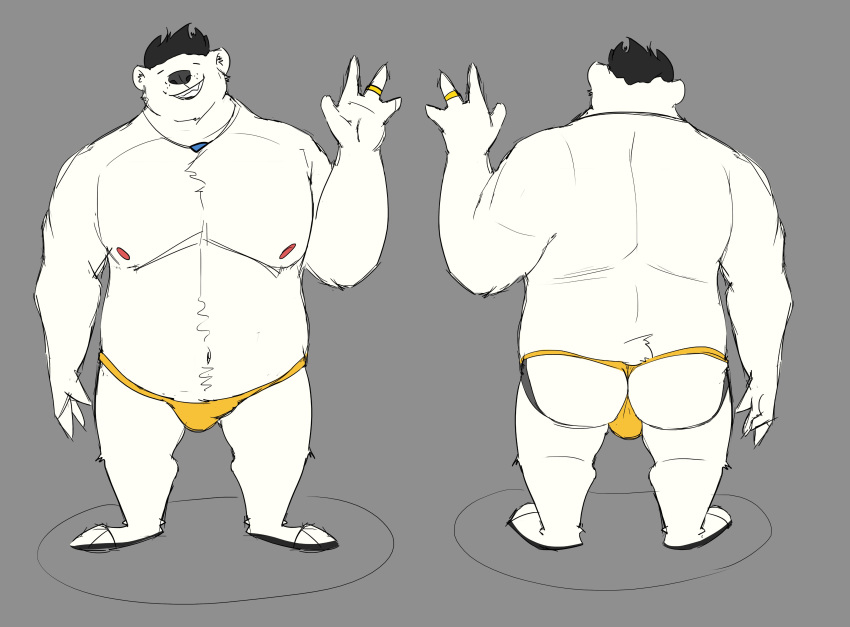 absurd_res anthro bulge butt clothing fur hi_res humanoid_hands male mammal overweight overweight_male polar_bear simple_background solo towelthebear underwear ursid ursine white_body white_fur