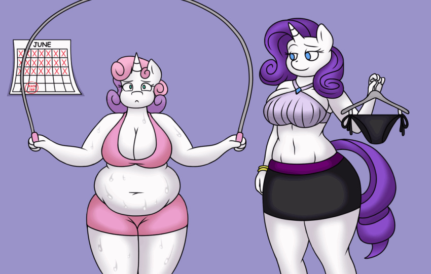 animated anthro big_breasts bodily_fluids bottomwear breasts clothed clothing duo equid female friendship_is_magic fully_clothed horn jump_rope lordstormcaller mammal my_little_pony overweight rarity_(mlp) short_playtime sibling sister sisters skirt sweat sweetie_belle_(mlp) unicorn wide_hips