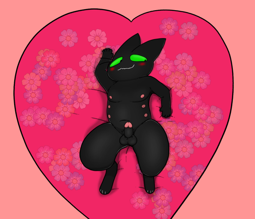 &lt;3 anonymous_artist balls black_body black_fur cartoon_network digitigrade domestic_cat embarrassed erection felid feline felis fur genitals humanoid_genitalia humanoid_penis lying mammal mao_mao:_heroes_of_pure_heart multi_nipple nipples nude on_back penis pinup pose pubes sheriff_mao_mao_mao solo