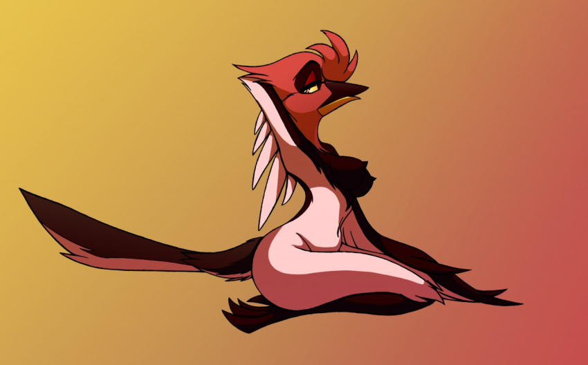 anthro avian bird female looking_at_viewer nipples raised_tail seductive simple_background solo thelonecrow whitephoenix52_(artist) zenma