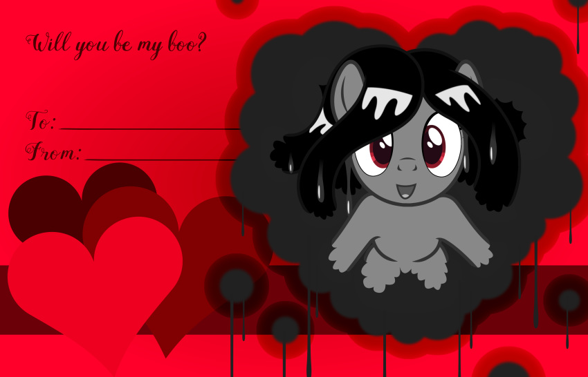 &lt;3 2020 badumsquish dripping ectoplasm english_text equid equine fan_character female ghost grin hair hi_res holidays horse ink_ring_(oc) long_hair looking_at_viewer mammal my_little_pony onryō pony red_eyes smile solo spirit text undead valentine's_day valentines_day_card wall_(disambiguation) wet_hair