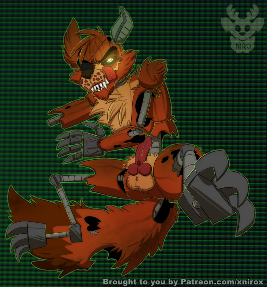 animatronic balls butt canid canine conditional_dnp english_text five_nights_at_freddy's five_nights_at_freddy's_3 fox fur genitals glowing glowing_eyes hi_res knot machine male mammal penis phantom_foxy_(fnaf) red_body red_fur robot text tongue url video_games watermark xnirox