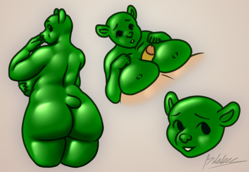 2020 anthro big_breasts big_butt bilabee breast_squish breasts butt candy curvy_figure digital_media_(artwork) erection female fingers food food_creature genitals green_body gummy_bear hi_res huge_breasts huge_butt human humanoid_hands looking_at_viewer looking_back male male/female mammal mature_female nipples nude overweight penile penis sex simple_background smile squish thick_thighs titfuck ursid voluptuous wide_hips