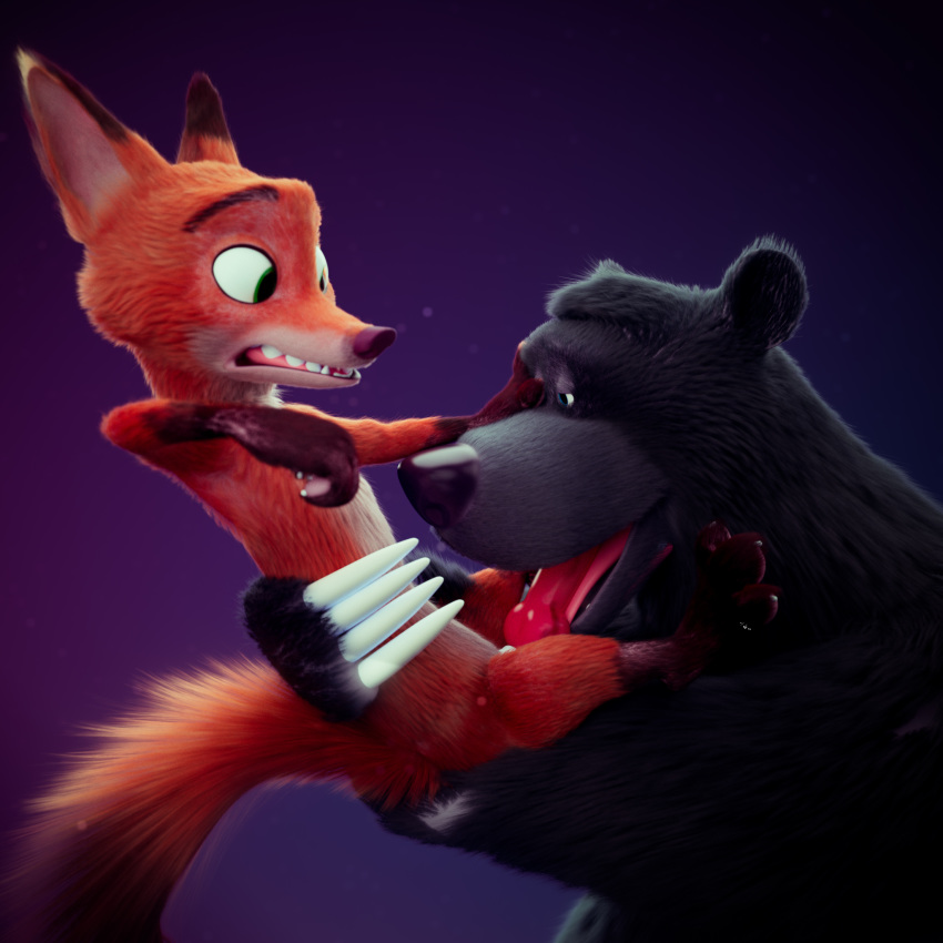 1:1 3d_(artwork) animal_genitalia animal_penis anthro anthro_on_anthro baloo canid canine canine_penis conditional_dnp digital_media_(artwork) disney duo forced fox genitals hi_res jungle_book knot male male/male mammal nick_wilde oral penis scimunk sucking ursid zootopia