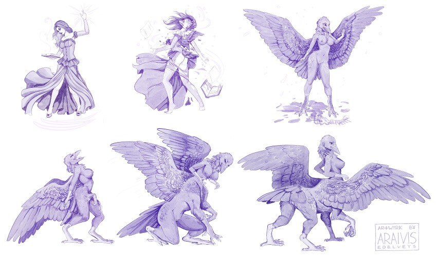 absurd_res anthro_to_taur araivis-edelveys avian avian_taur beak bird bird_taur book breasts butt clothed clothing corvid corvus_(genus) crow digitigrade dress feathered_wings feathers female genitals hi_res human human_to_anthro human_to_taur magic mammal monochrome nipples nude pussy sequence smile solo species_transformation standing talons taur torn_clothing transformation wings