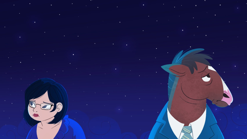 16:9 2020 amandarguthrie anthro bojack_horseman bojack_horseman_(character) diane_nguyen duo equid equine eyewear female glasses grey_hair hair hi_res horse human male mammal necktie netflix night star