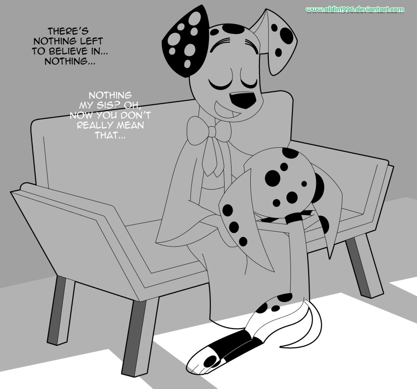 101_dalmatian_street 101_dalmatians anthro black_and_white black_body black_eyes black_fur canid canine canis cinderella_(copyright) cub dalmatian disney dolly_(101_dalmatians) domestic_dog dylan_(101_dalmatians) fur hair hi_res mammal monochrome multicolored_body multicolored_fur multicolored_hair open_mouth playzone spots spotted_body spotted_fur two_tone_body two_tone_fur white_body white_fur young