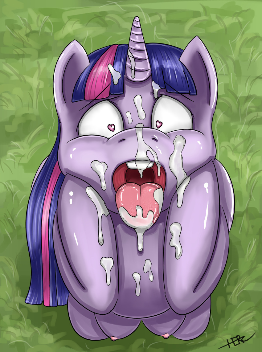absurd_res bodily_fluids cum cum_on_face cum_on_tongue equid equine female feral friendship_is_magic genital_fluids hasbro heart_eyes heart_symbol herculesart hi_res horse looking_at_viewer mammal my_little_pony pony solo tongue tongue_out twilight_sparkle_(mlp)