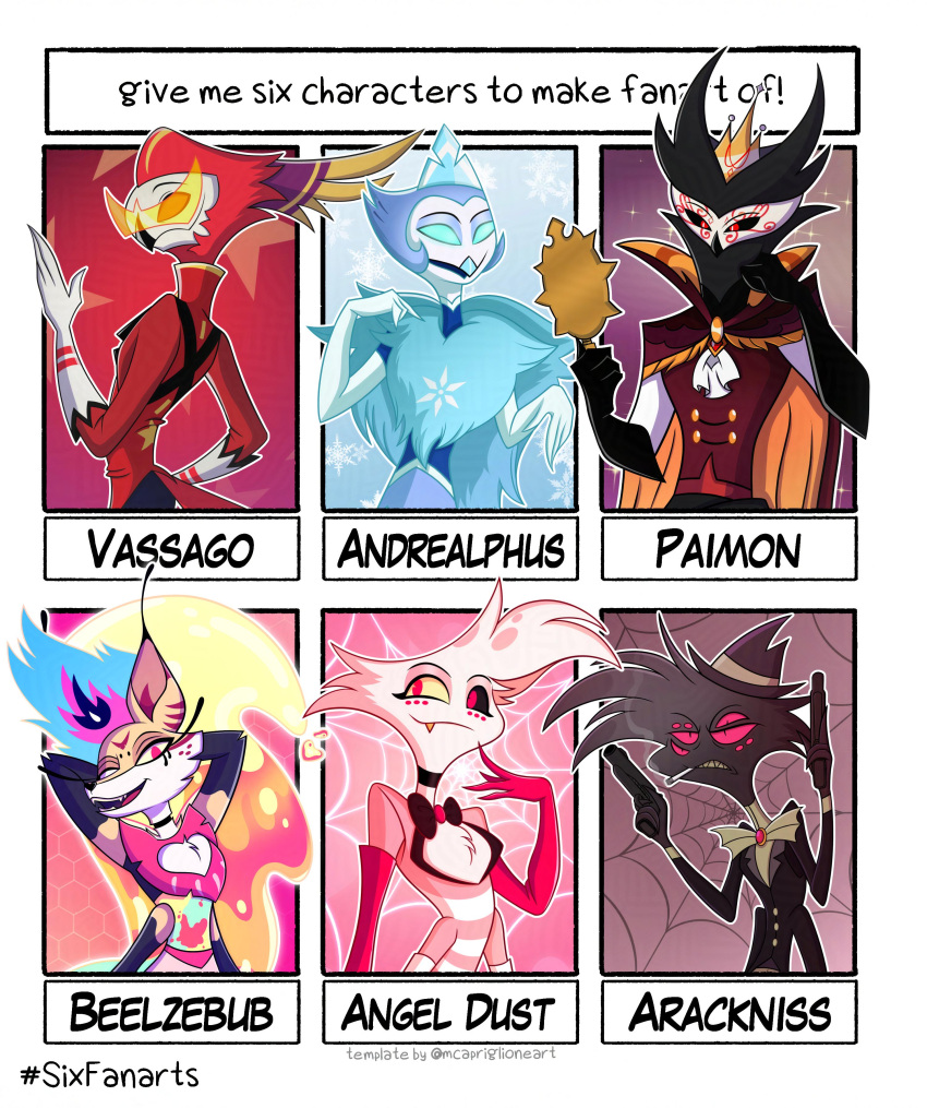 2026 4_arms absurd_res adversarial_noise andrealphus_(helluva_boss) angel_dust animal_humanoid anthro ara_(genus) arachnid arachnid_humanoid arackniss_(hazbin_hotel) arthropod arthropod_humanoid avian bee bird blue_body blue_feathers canid canid_demon canine cape character_name clothing colored demon digital_drawing_(artwork) digital_media_(artwork) feathers female fox fur galliform group gun hazbin_hotel hellaverse helluva_boss hi_res honeycomb_(pattern) humanoid hymenopteran insect macaw macaw_demon mafia male mammal meme mirror multi_arm multi_limb neotropical_parrot outline paimon_(helluva_boss) parrot peafowl peafowl_demon phasianid pink_clothing pink_suit queen_bee-lzebub_(helluva_boss) ranged_weapon red_body red_feathers ricaudrios royalty scarlet_macaw six_fanarts_challenge snow snowflake spider spider_demon spider_humanoid spider_web star suit text topwear true_parrot unusual_hair vassago_(helluva_boss) weapon white_outline wings yellow_body yellow_fur yellow_sclera