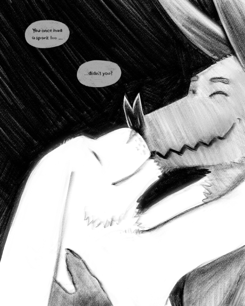 2026 absurd_res all_mighty_lord_(sharkinthepark) ambiguous_gender anthro bat dialogue duo eyebrows hi_res kissing lagomorph leporid mammal monochrome rabbit sharkinthepark smile speech_bubble whisker_spots zigzag_mouth