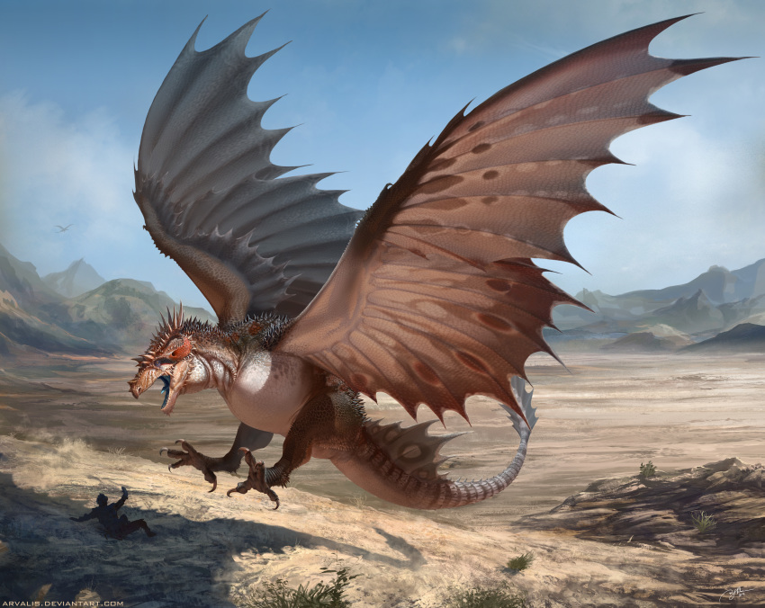 2014 absurd_res arvalis claws day detailed_background digital_media_(artwork) dragon duo english_text feral grass hi_res human mammal outside sky text url wyvern