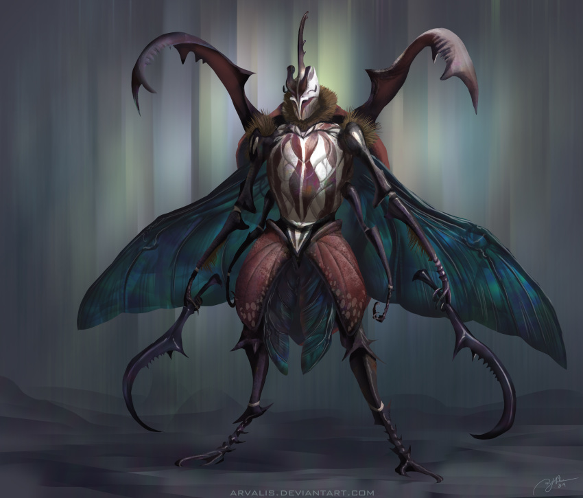 2014 absurd_res anthro arthropod arvalis digital_media_(artwork) hi_res insect_wings male solo text url wings