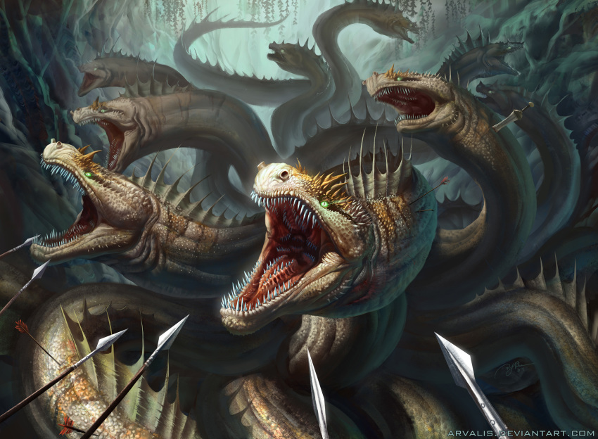 2014 arvalis detailed_background digital_media_(artwork) hi_res hydra open_mouth scales spines teeth tongue