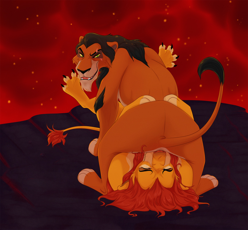 anatomically_correct butt butt_sniffing defeat disney domination facesitting felid feral fight forced hi_res humiliation lion malaika4 male male/male mammal musk pantherine scar_(the_lion_king) simba sniffing the_lion_king