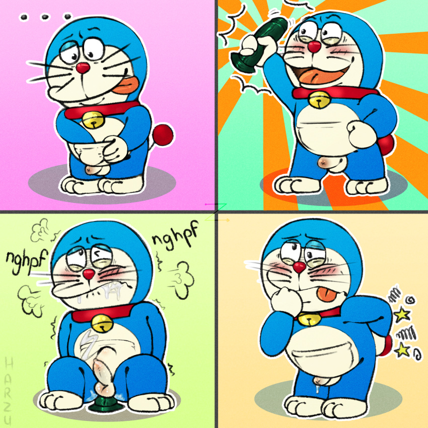 1:1 2020 anal anthro anus balls blush bodily_fluids digital_media_(artwork) dildo domestic_cat doraemon doraemon_(character) felid feline felis fur genital_fluids genitals harzu hi_res male mammal penis sex_toy slightly_chubby solo tongue