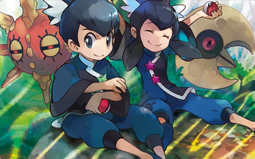 fuu_(pokemon) gym_leader holding holding_poke_ball iribi_you official_art poke_ball poke_ball_(generic) pokemon pokemon_(game) pokemon_oras pokemon_trading_card_game ran_(pokemon) third-party_source