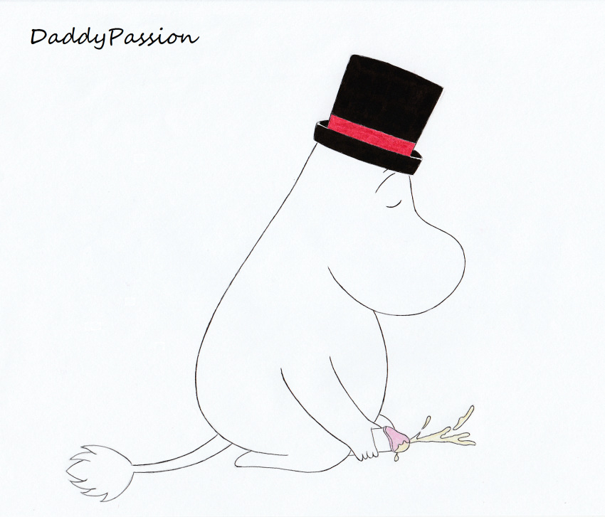 anthro balls bodily_fluids clothing cum daddypassion erection genital_fluids genitals hat headgear headwear hi_res humanoid_genitalia humanoid_penis male masturbation mature_(disambiguation) moominpappa moomins nude penis solo the_moomins top_hat