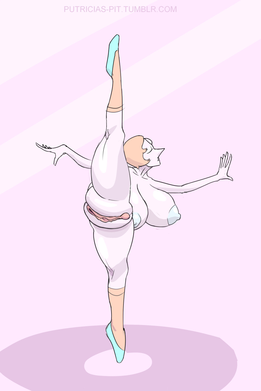 2:3 absurd_res alien alien_humanoid ballet big_breasts big_pussy blue_nipples breasts cartoon_network clitoris clothing dancing eyes_closed female gem_(species) genitals hi_res humanoid hyper hyper_genitalia hyper_pussy legwear nipples pearl_(steven_universe) pose pussy putricia solo steven_universe stockings