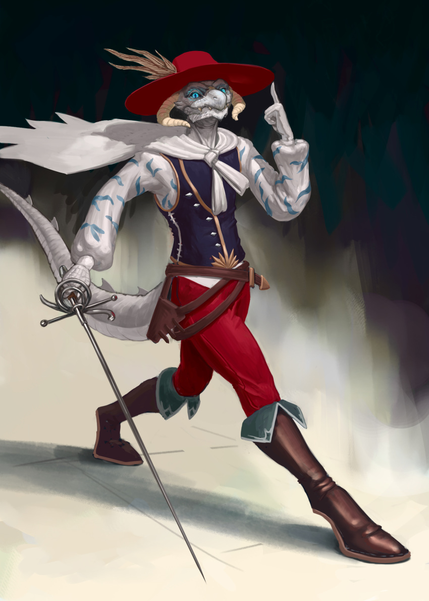 absurd_res anthro clothed clothing dd dragon dungeons_and_dragons hasbro hat headgear headwear hi_res male melee_weapon nebaglubina solo sword weapon wizards_of_the_coast