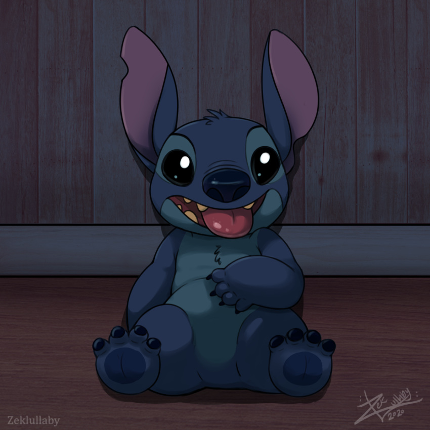 1:1 2020 4_fingers 4_toes alien black_eyes blue_body blue_fur blue_nose blue_pawpads chest_tuft claws digital_media_(artwork) disney experiment_(lilo_and_stitch) fingers fur head_tuft hi_res lilo_and_stitch male mammal notched_ear pawpads solo stitch_(lilo_and_stitch) toes tongue tongue_out tuft zekromlover