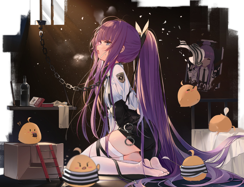 anthropomorphism azur_lane bondage chain cropped kinven long_hair manjuu_(azur_lane) ponytail tashkent_(azur_lane) thighhighs