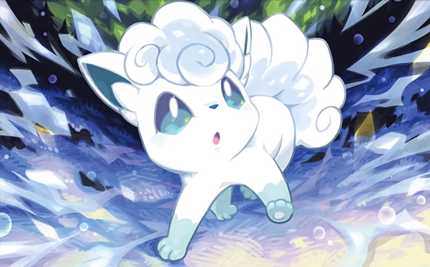 :o alolan_form alolan_vulpix blue_eyes creature full_body gen_7_pokemon nagimiso no_humans official_art pokemon pokemon_(creature) pokemon_trading_card_game solo