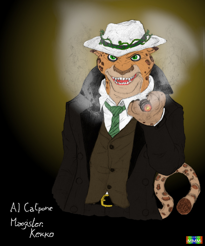 bigcat cigar clothing colored coloredsketch disney fan_character fanfic fanfiction felid gangster hat headgear headwear hi_res jaguar lettup magister-kekko mammal marmelmm mobster necktie pantherine smog smoke smoking tobacco upplet vines zootopia