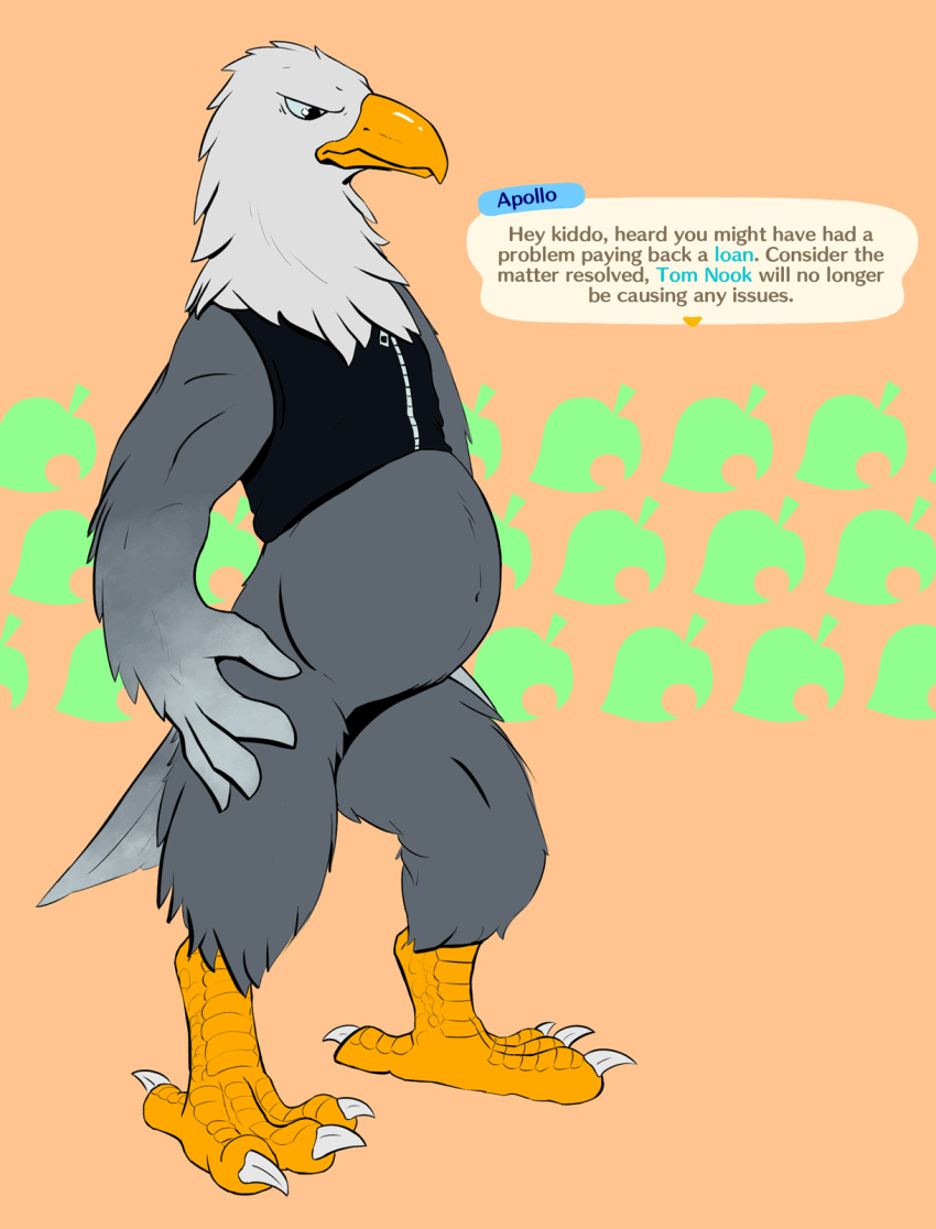 2020 4_fingers 4_toes abdominal_bulge accipitrid accipitriform after_vore animal_crossing animated anisodactyl anthro apollo_(animal_crossing) avian bald_eagle beak belly big_belly biped bird bird_feet black_eyes blinking bottomless claws clothed clothing dialogue digital_drawing_(artwork) digital_media_(artwork) eagle english_text feathered_wings feathers featureless_crotch fingers front_view frown full-length_portrait grey_body grey_feathers grey_tail hi_res looking_away loop male male/male male_pred male_prey multicolored_body multicolored_feathers narrowed_eyes neck_tuft nintendo oral_vore orange_background partially_clothed portrait sea_eagle shirt short_playtime simple_background slightly_chubby soft_vore solo solo_focus squirming standing struggling tail_feathers talking_to_viewer talons text toe_claws toes topwear tuft two_tone_body two_tone_feathers unknown_artist unseen_character vest video_games vore white_body white_claws white_feathers winged_arms wings yellow_beak zipper