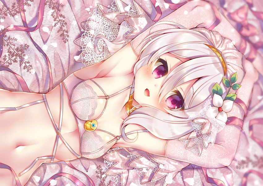 blush bra gray_eyes kokkoro navel princess_connect! purple_eyes suzune_rena underwear