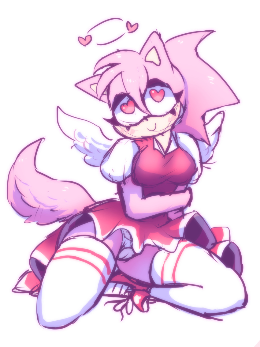 &lt;3 &lt;3_eyes 2020 amy_rose anthro breasts clothed clothing digital_media_(artwork) dress eulipotyphlan female footwear genitals halo hedgehog legwear looking_at_viewer mammal napdust panties pussy shoes smile solo sonic_the_hedgehog_(series) stockings underwear wings