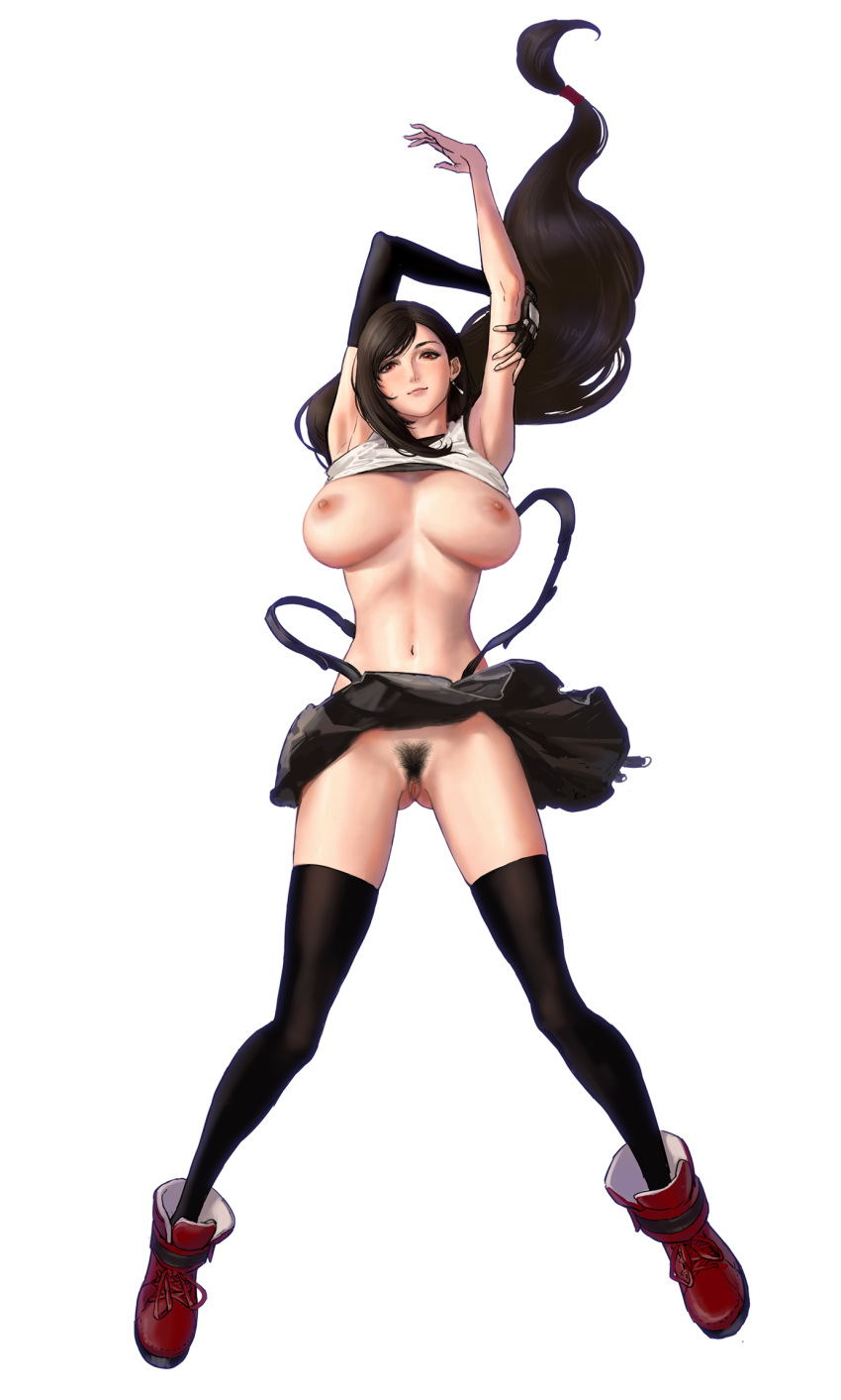 bra breasts final_fantasy final_fantasy_vii nipples nopan pubic_hair pussy shirt_lift skirt_lift thighhighs tifa_lockhart uncensored zjl_baiqishi