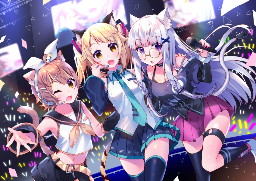animal_ears annin_miru annin_miru_channel catgirl cosplay cropped glasses gray_hair hoonie_(hoonie_friends) hoonie_friends long_hair orisu_(hoonie_friends) short_hair tail thighhighs twintails usagihime vocaloid yellow_eyes