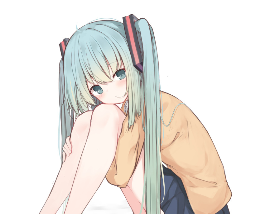 blue_eyes blue_hair blush cropped hatsune_miku long_hair mm2k school_uniform skirt twintails vocaloid white