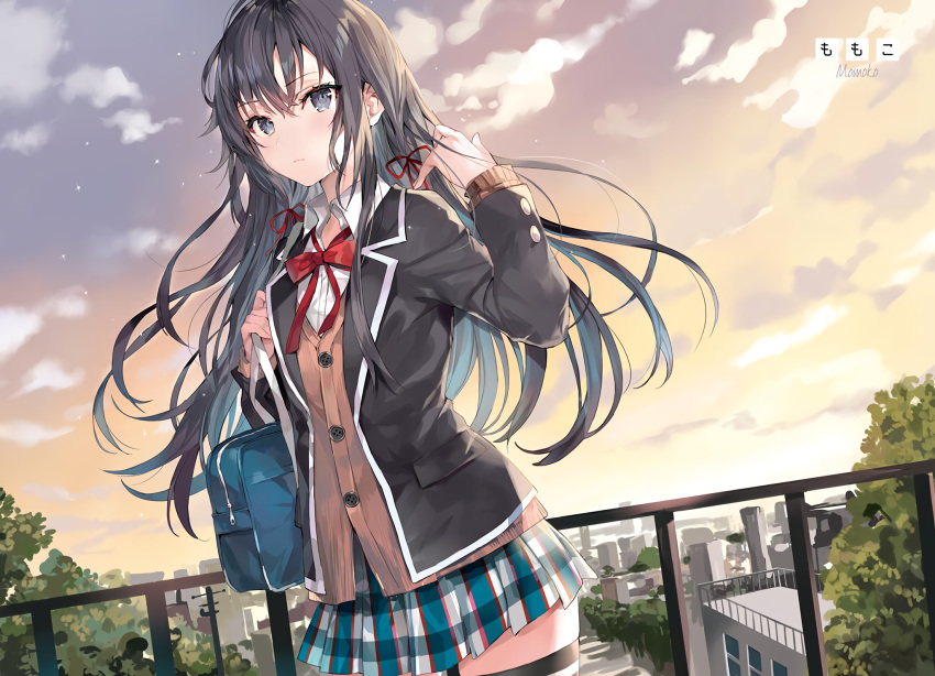 building clouds school_uniform skirt sky tagme_(artist) tagme_(character) thighhighs yahari_ore_no_seishun_love_come_wa_machigatteiru.