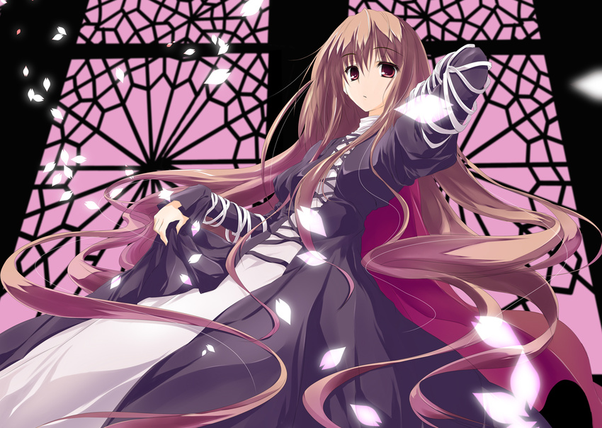 brown_hair cape dress hijiri_byakuren long_hair red_eyes solo touhou tsukinon