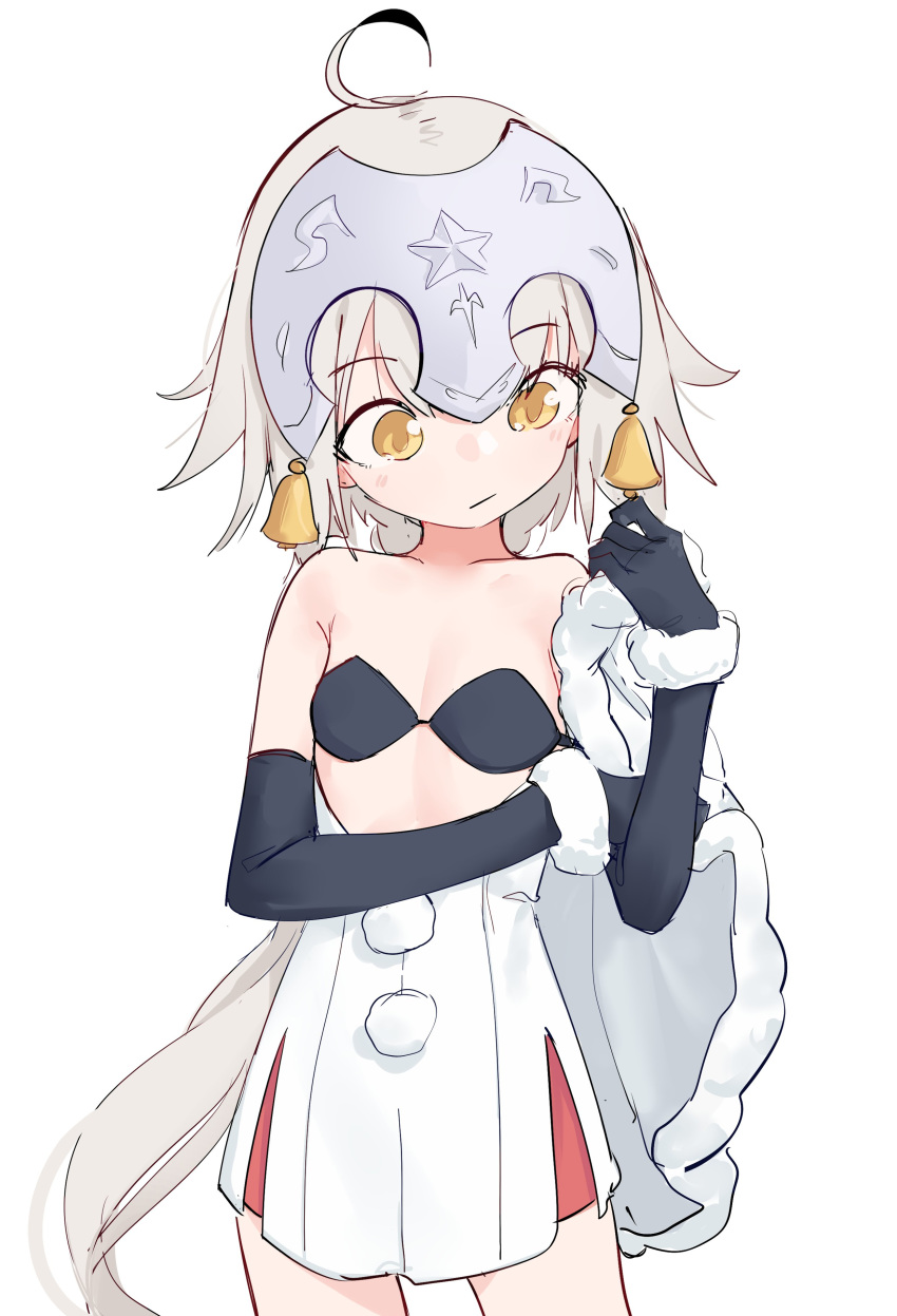 1girl absurdres ahoge bell black_bikini_top black_gloves cowboy_shot eds elbow_gloves fate/grand_order fate_(series) flat_chest fur_trim gloves headpiece highres jeanne_d'arc_(fate)_(all) jeanne_d'arc_alter_santa_lily long_hair pom_pom_(clothes) simple_background sketch solo very_long_hair white_background yellow_eyes