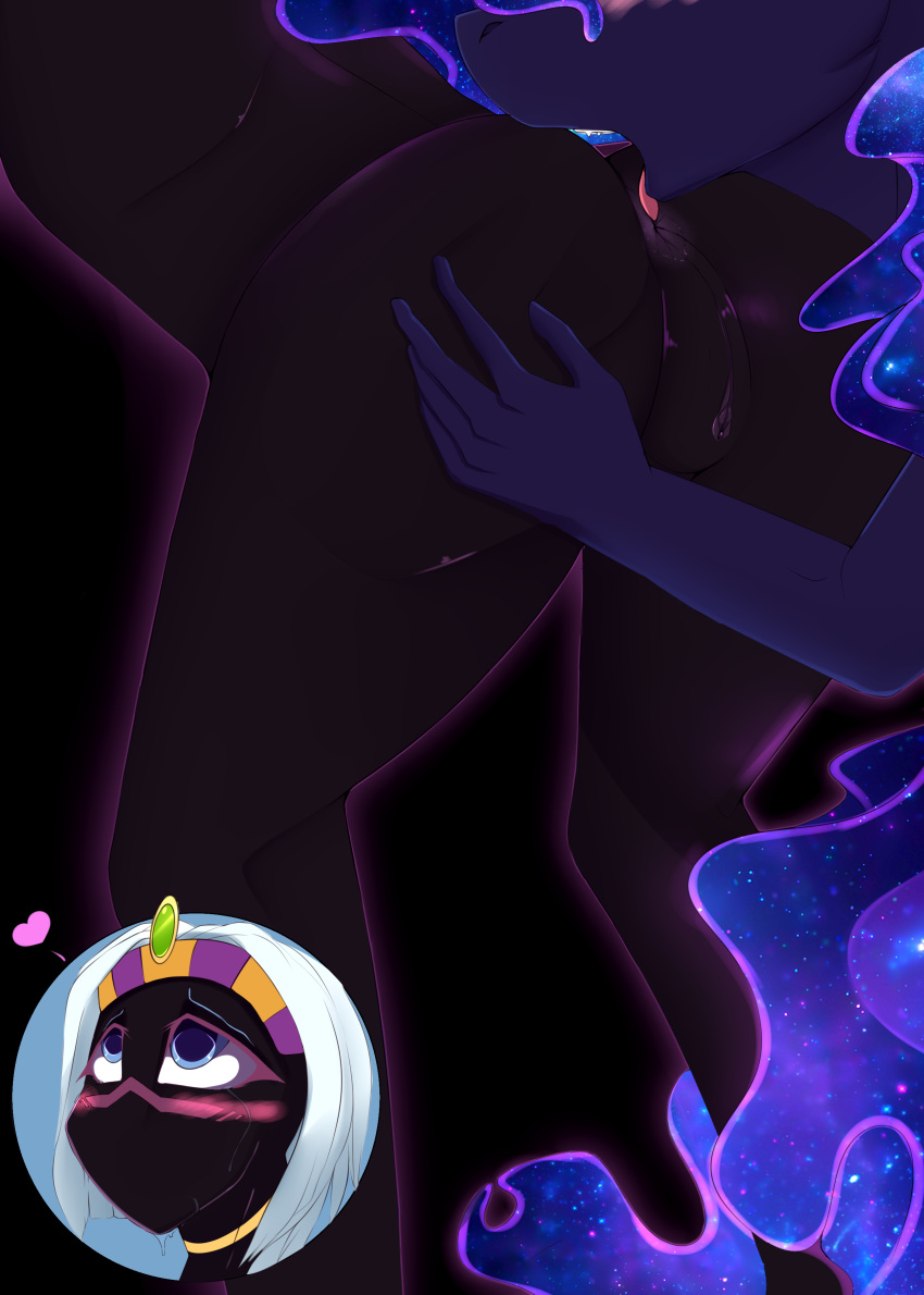 2020 absurd_res anal anthro blush bodily_fluids butt chapaevv digital_media_(artwork) duck_dodgers duo female female/female friendship_is_magic from_behind_position hi_res looney_tunes my_little_pony nightmare_moon_(mlp) nude open_mouth oral queen_tyr'ahnee rimming sex tongue tongue_out warner_brothers