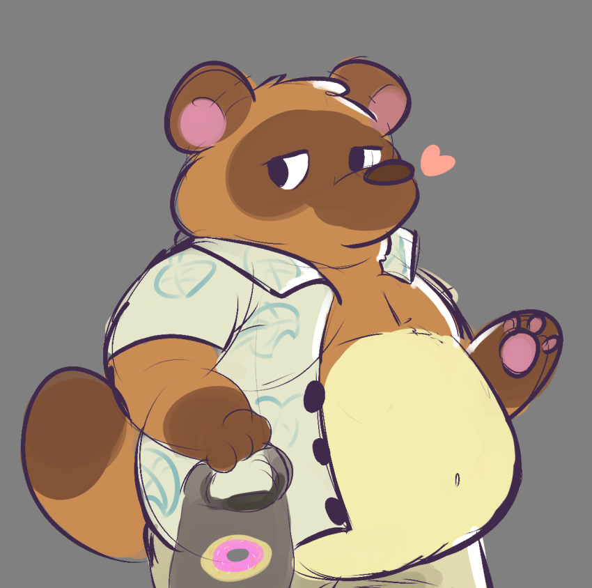 &lt;3 2020 animal_crossing anthro belly brashotter brown_body brown_fur canid canine chunkyfunkys clothed clothing fur hi_res mammal nintendo obese open_shirt overweight raccoon_dog shirt simple_background solo tanuki tom_nook_(animal_crossing) topwear video_games