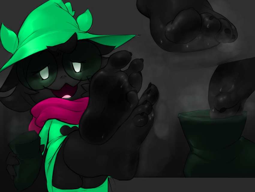 &lt;3 2018 4:3 4_fingers 4_toes absurd_res anthro barefoot black_body black_fur bodily_fluids boots bottomless bovid butt caprine claws clothed clothing color_edit colored cute_fangs deltarune dripping edit eyelashes eyewear fangs feet fingers fooooly foot_fetish foot_focus footwear fur fur_tuft glasses glowing glowing_eyes goat green_clothing grey_background half-closed_eyes hand_on_face happy hat head_tuft headgear headwear hi_res humanoid_feet lying male mammal multiple_poses musk narrowed_eyes open_mouth open_smile partially_clothed pink_tongue plantigrade pose ralsei reclining red_clothing robe scarf simple_background sitting smile soles steam sweat sweatdrop teeth toe_claws toes tongue tuft video_games white_eyes wizard_hat